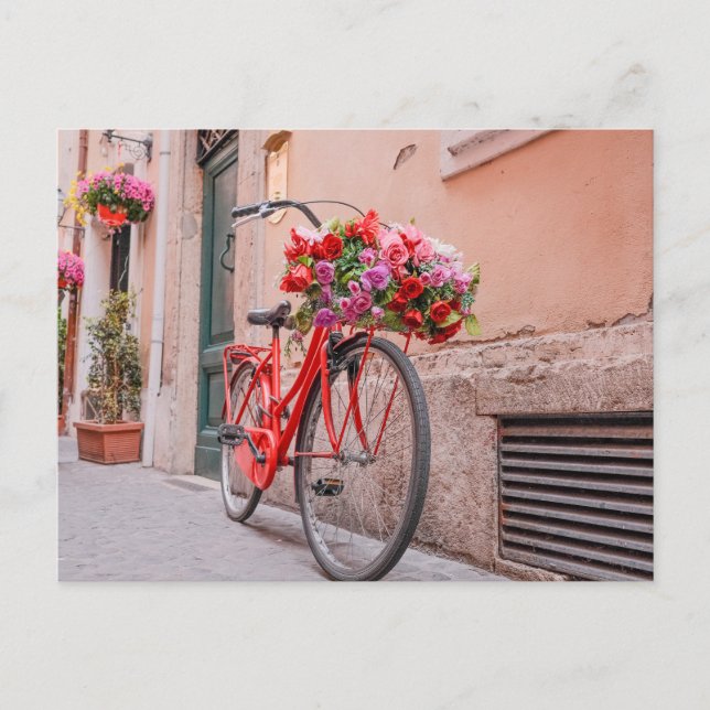 Bicicleta retro y postal floral (Anverso)