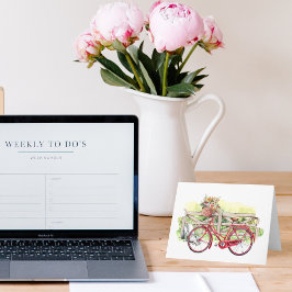 Bicicleta roja con acuarela de flores Notecard