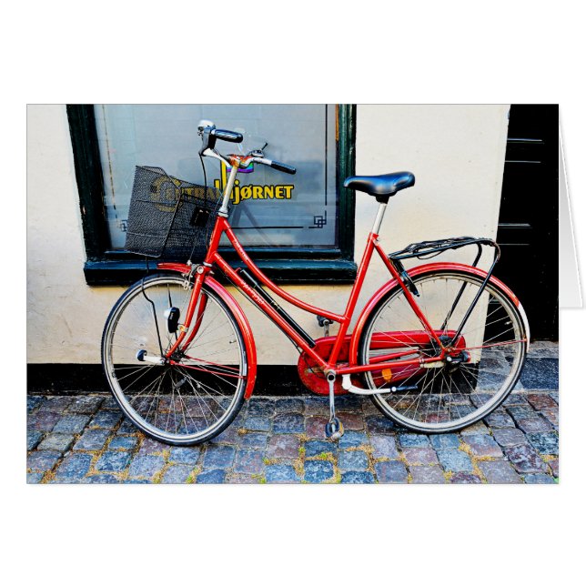 Bicicleta roja en Copenhague, tarjeta en blanco de (Anverso (Horizontal))