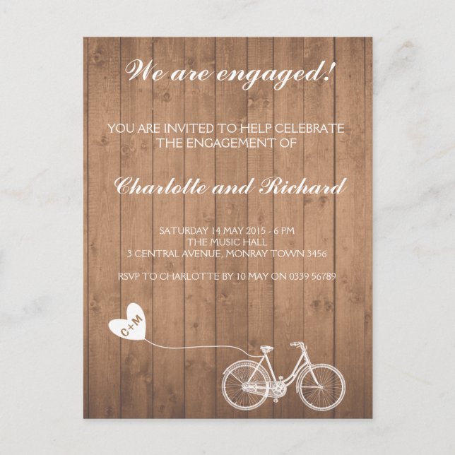 Bicicleta romántica invitación a la fiesta de comp (Anverso)