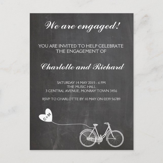 Bicicleta romántica invitación a la fiesta de comp (Anverso)