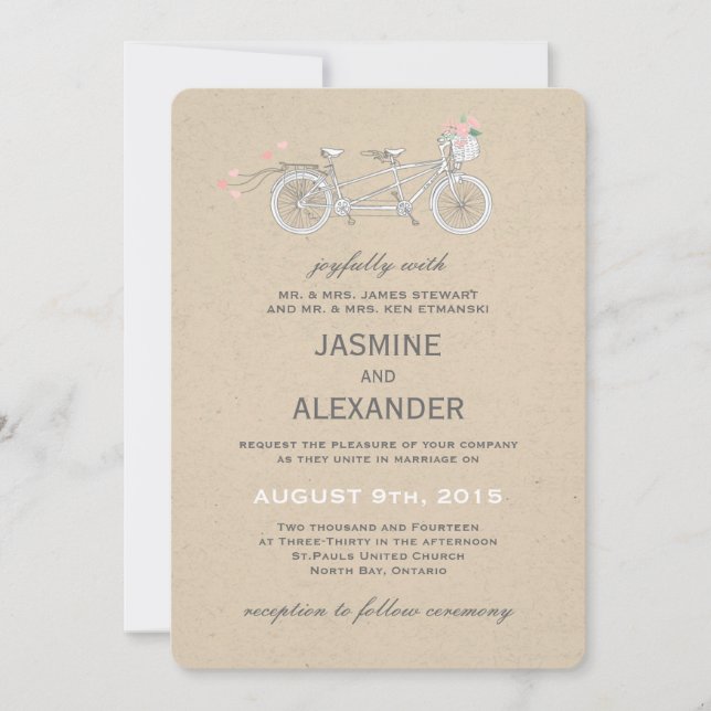 Bicicleta tándem - Invitación de matrimonio (Anverso)
