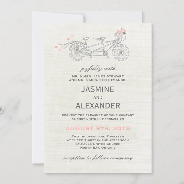 Bicicleta tándem - Invitación de matrimonio (Anverso)