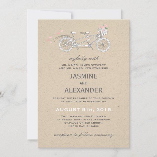 Bicicleta tándem - Invitación de matrimonio (Anverso)