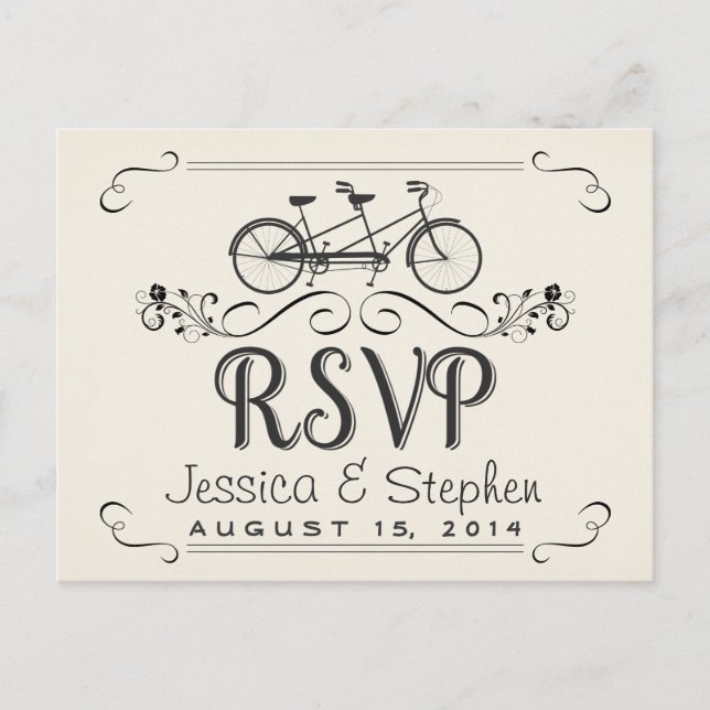 Bicicleta tándem RSVP para dos postales de respues (Anverso)