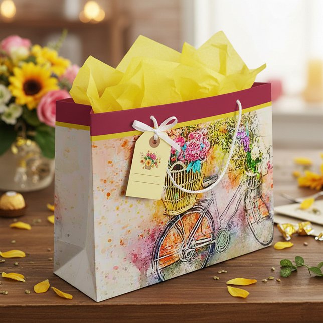 Bicicleta y flores bolsa de regalo grande (Subido por el creador)