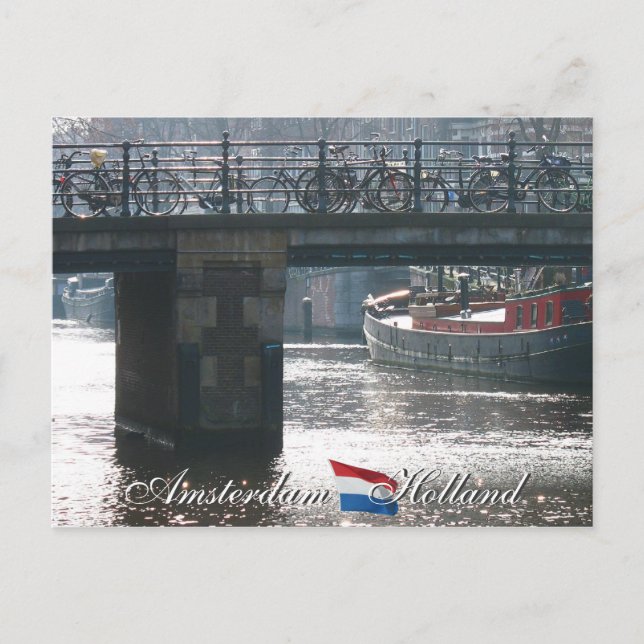 Bicicletas de Ámsterdam en la postal Bridge Holcar (Anverso)