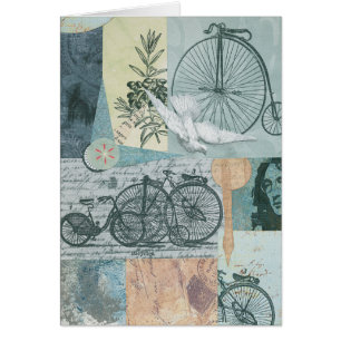Bicicletas y tarjeta del arte del collage de la