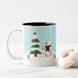 Bicolor Adornamiento de la taza del muñeco de nieve del
