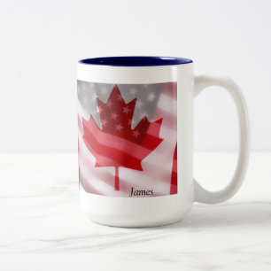 Bicolor Americano y canadiense señala la taza de café por