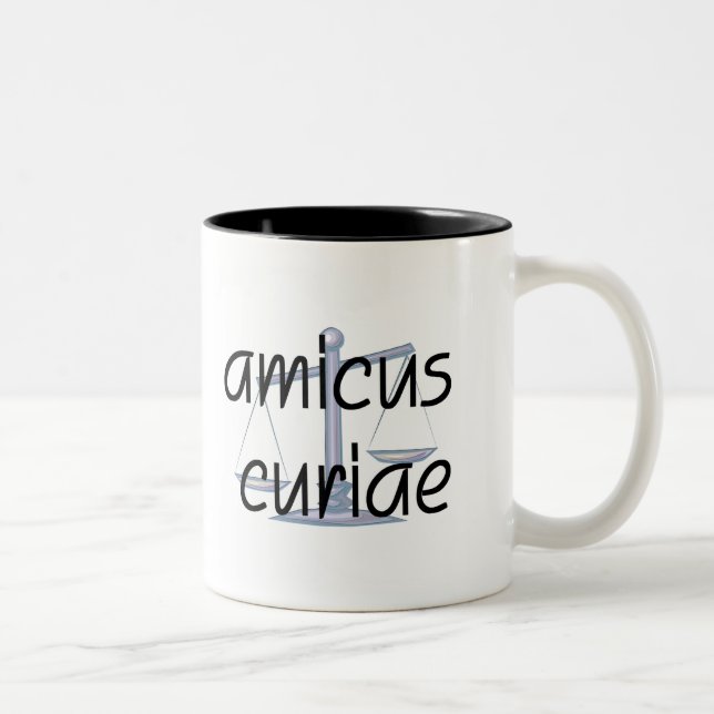 Bicolor Amicus curiae.  Taza del abogado con la frase (Derecha)