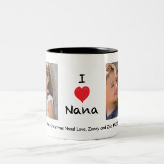 Bicolor Amo la taza del personalizable de la foto de Nana