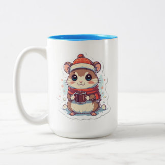 Bicolor Ardilla lista para el invierno con una taza calien