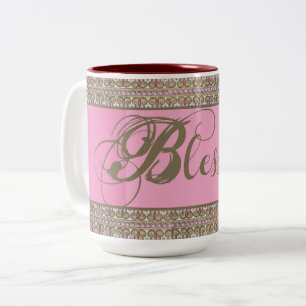 Bicolor ¡Bendito! Taza de café elegante (rosa)