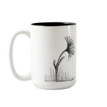 Boceto en blanco y negro de flor en taza de café