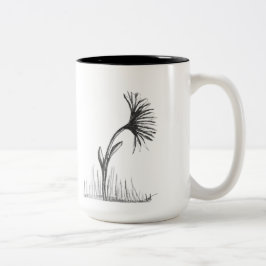Bicolor Boceto en blanco y negro de flor en taza de café
