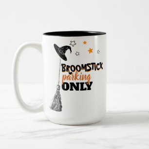 Bicolor Bruja de Halloween Taza de café Escoba Aparcamient