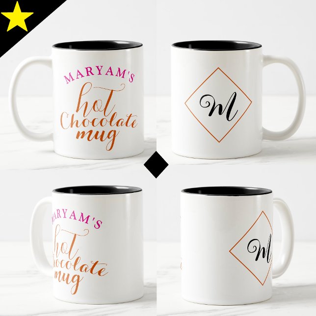 Bicolor Café dulce, taza de chocolate caliente con nombre  (personalized mugs with names)