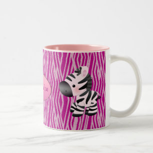 Bicolor Cebras y taza rosadas personalizadas del estampado