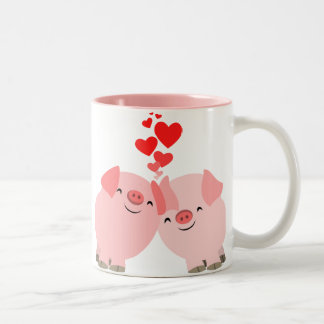 Bicolor Cerdos lindos del dibujo animado en taza del amor