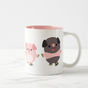 Bicolor Cerdos lindos del dibujo animado en una taza del