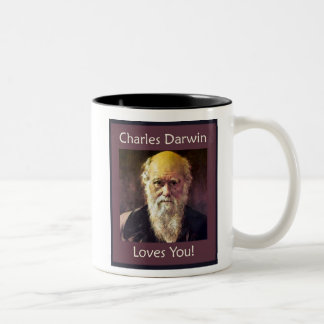 Bicolor ¡Charles Darwin le ama! taza