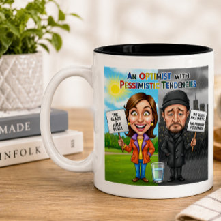 Bicolor Cita divertida de taza para Optimista vs Pesimista