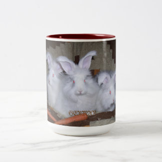 BICOLOR CONEJOS ALEMANES CAFÉ DEL ANGORA Y TAZA DEL CACAO