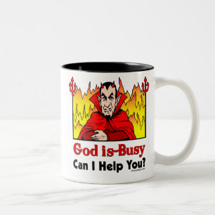 Bicolor ¿Dios soy ocupado, puedo ayudarle? Taza