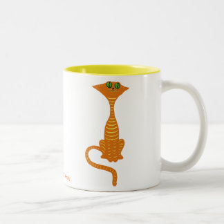 Bicolor Diseño rojo divertido de la taza del gato