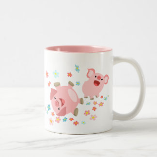 Bicolor Dos cerdos Personalizados adorables en la taza de