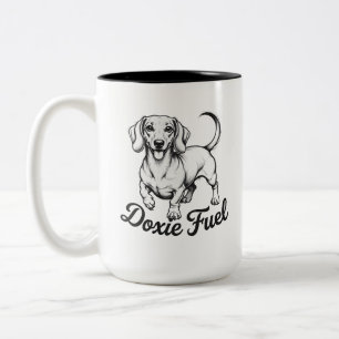 Bicolor Doxie Fuel   Taza de café para Dachshund feliz