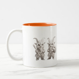 Bicolor Dúo de Krampus Chibi Origami en Taza Blanca