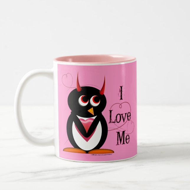 Bicolor El pingüino malvado I ME AMA taza (Izquierda)
