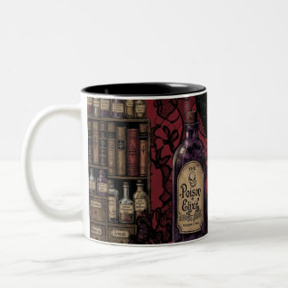 Bicolor Elixires curiosos y taza de café gótico de cuervo