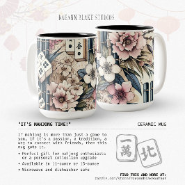 Bicolor "¡Es hora del Mahjong!" Taza de cerámica floral