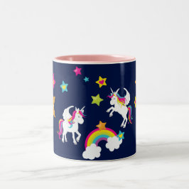 Bicolor Estrellas del arco iris del unicornio. Taza del