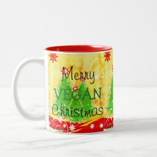 Bicolor Felices Navidad del vegano, taza del navidad para