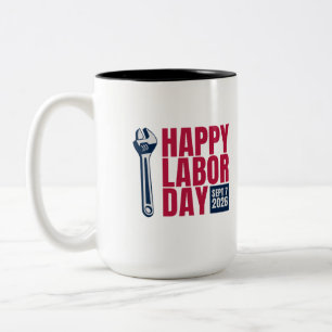Bicolor Feliz Día del Trabajo 2026 Taza de Café Llave Ingl