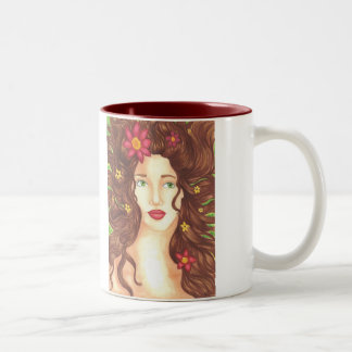 Bicolor Flores en su taza 11oz (blanco/marrón) del pelo