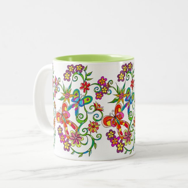 Bicolor Flores y taza de la mariposa de Leslie Clair Bures (Anverso izquierdo)