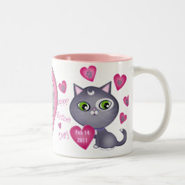 Bicolor Foto del gato del el día de San Valentín y taza de