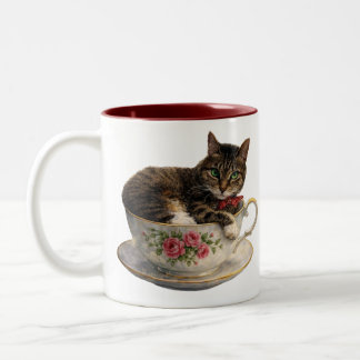 Bicolor Gato atigrado en una taza de té