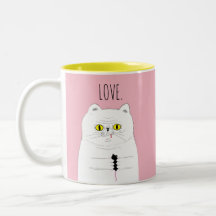 Gato con la taza rosada del AMOR de Rubor del
