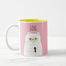Bicolor Gato con la taza rosada del AMOR de Rubor del