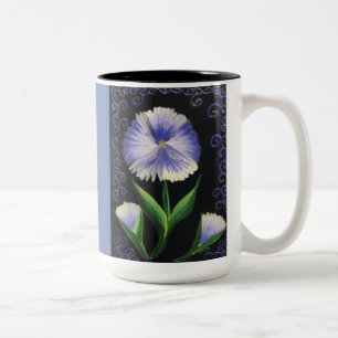 Bicolor Gran taza de café azul con diseño de flores grande