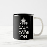 Guarde la calma y el código en la taza blanco y