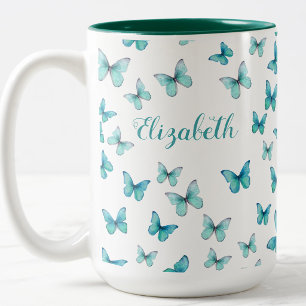 Bicolor Hermosas Mariposas Turquesa Personalizadas Taza de