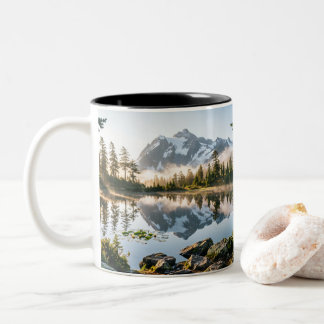 Bicolor Hermoso paisaje de montaña Taza de café