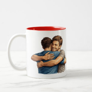 Bicolor Ilustración de Abrazo de Mejores Amigos Taza de Ca